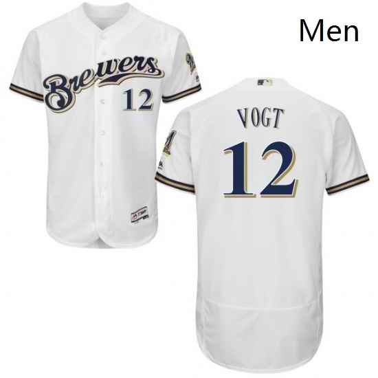 Mens Majestic Milwaukee Brewers 12 Stephen Vogt White Flexbase Authentic Collection MLB Jersey